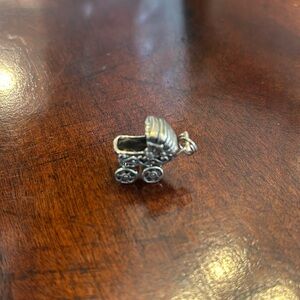 Sterling silver baby carriage charm- moving wheels and shade